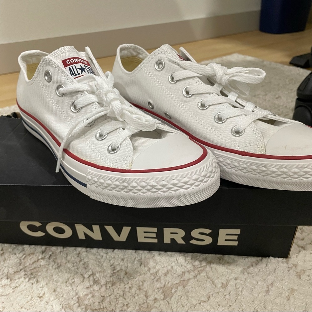 Converse White Low-Top Sneakers with Red and Blue Accents